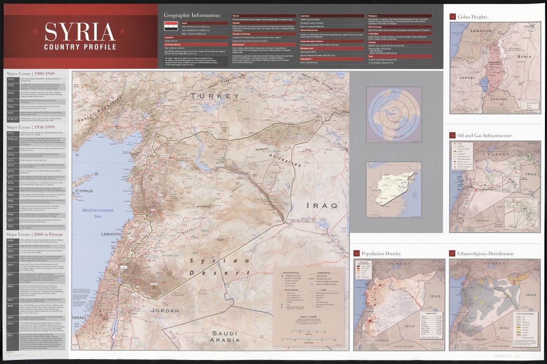 Large scale detailed country profile map of Syria with other marks - 2011