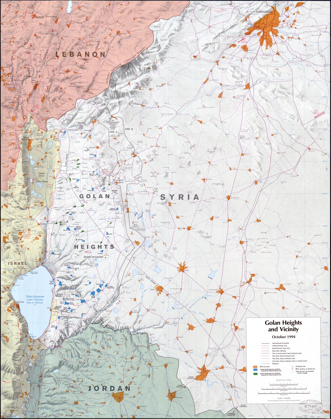 Large scale map of the Golan Heights and vicinity with relief and other marks - 1994