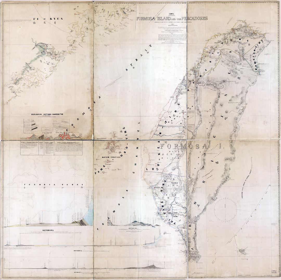 Large scale detailed old map of Formosa island (Taiwan) and the pescadores - 1870
