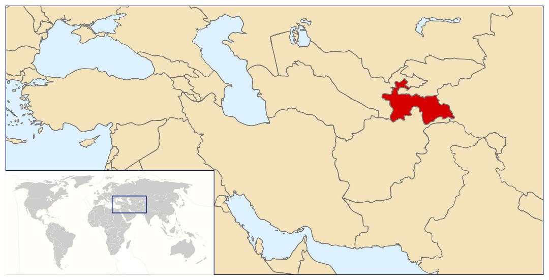 Detailed location map of Tajikistan