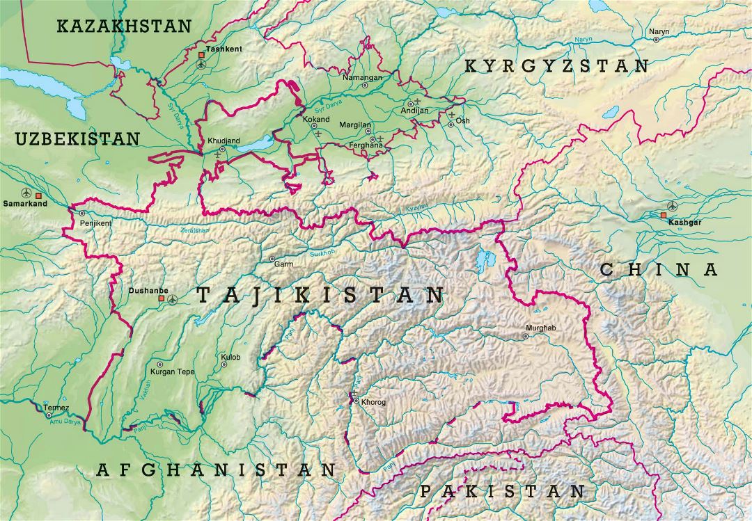 Large relief map of Tajikistan