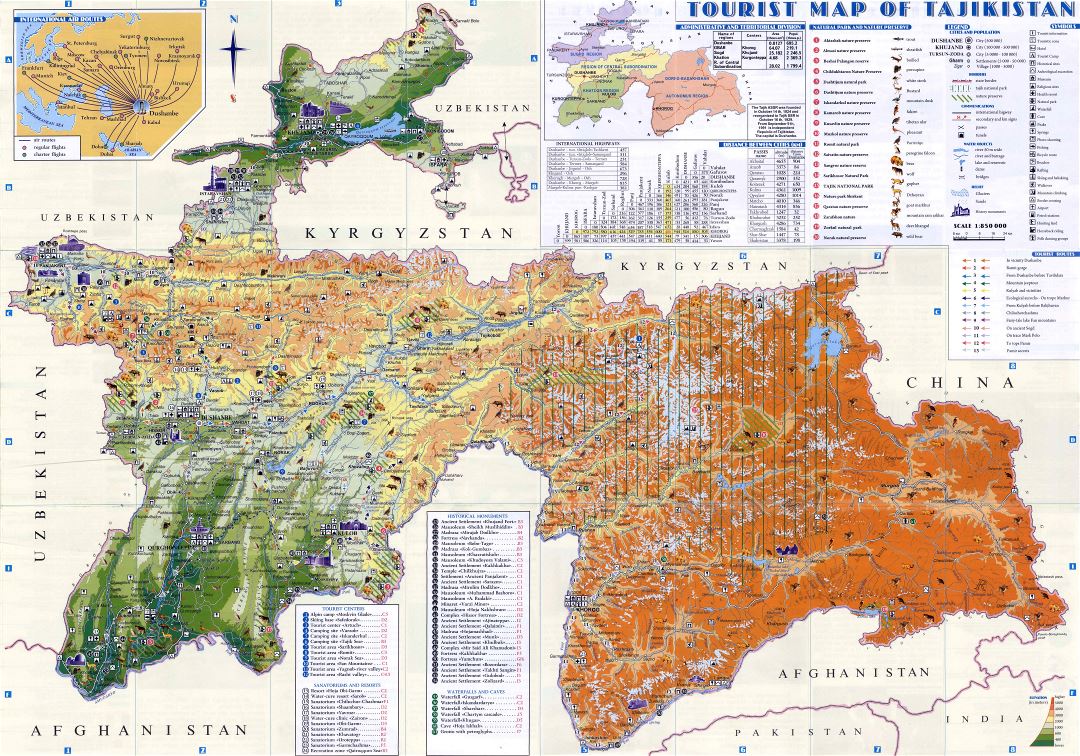 Large scale detailed tourist map of Tajikistan