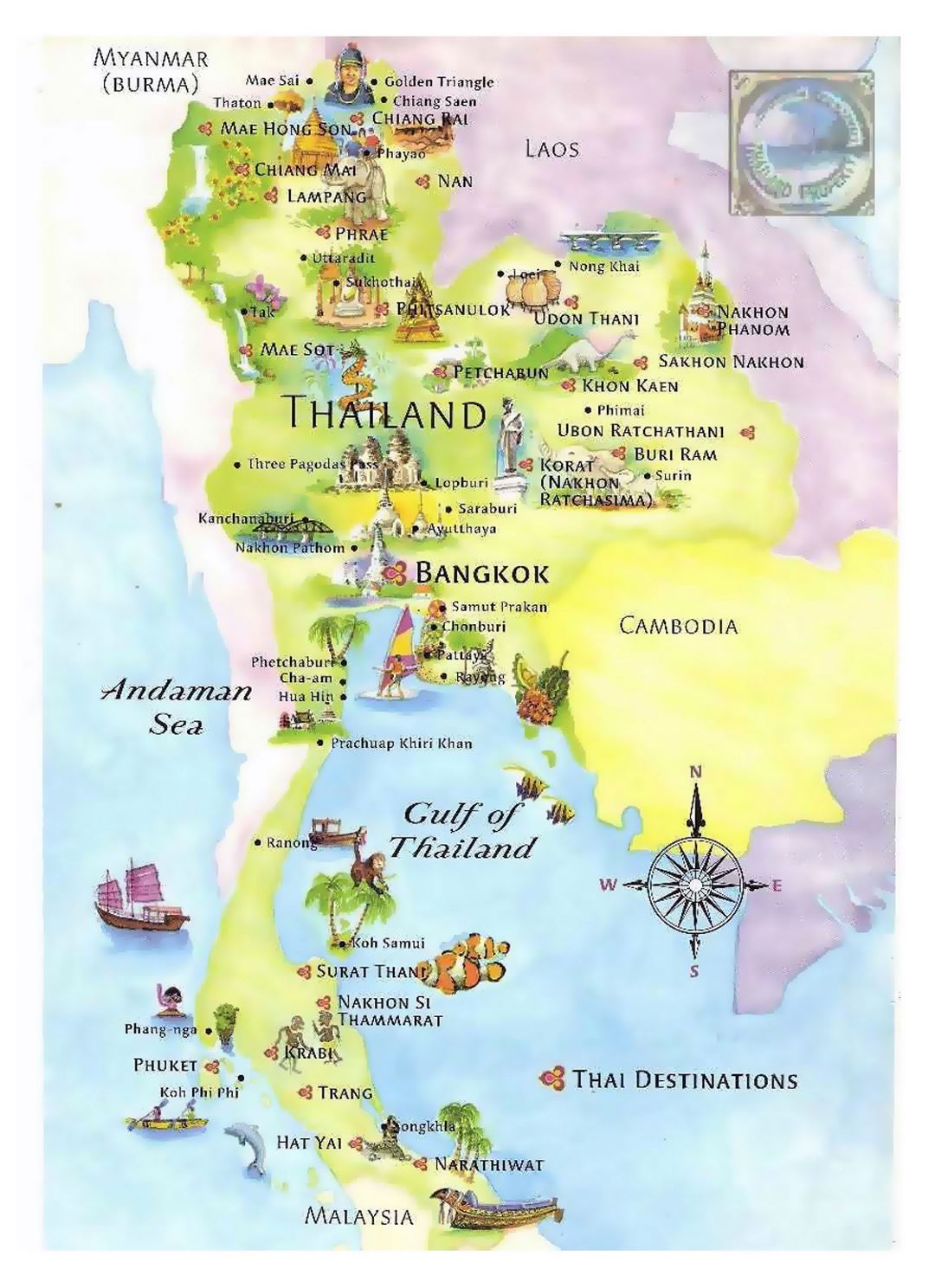 Tourist illustrated map of Thailand
