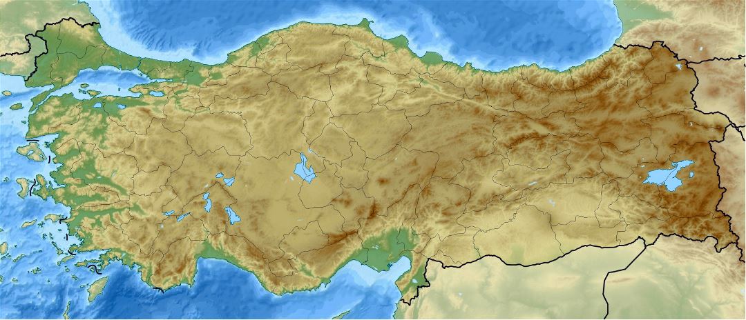 Detailed relief location map of Turkey