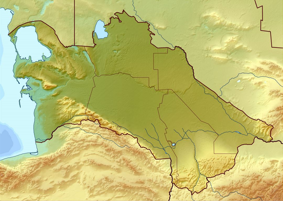 Detailed relief map of Turkmenistan