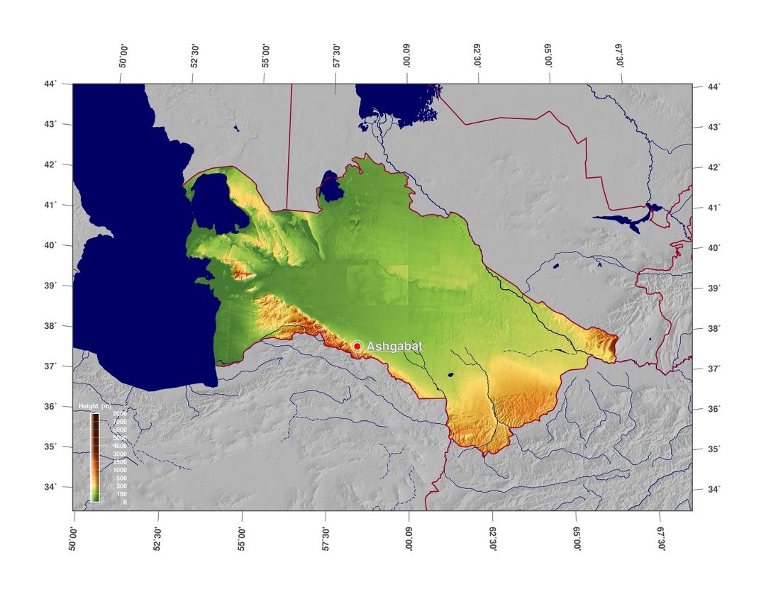 Large elevation map of Turkmenistan