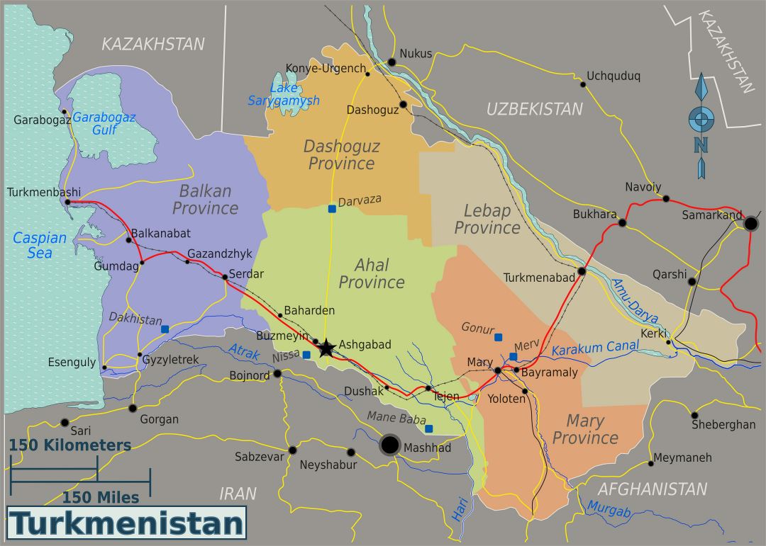 Large regions map of Turkmenistan