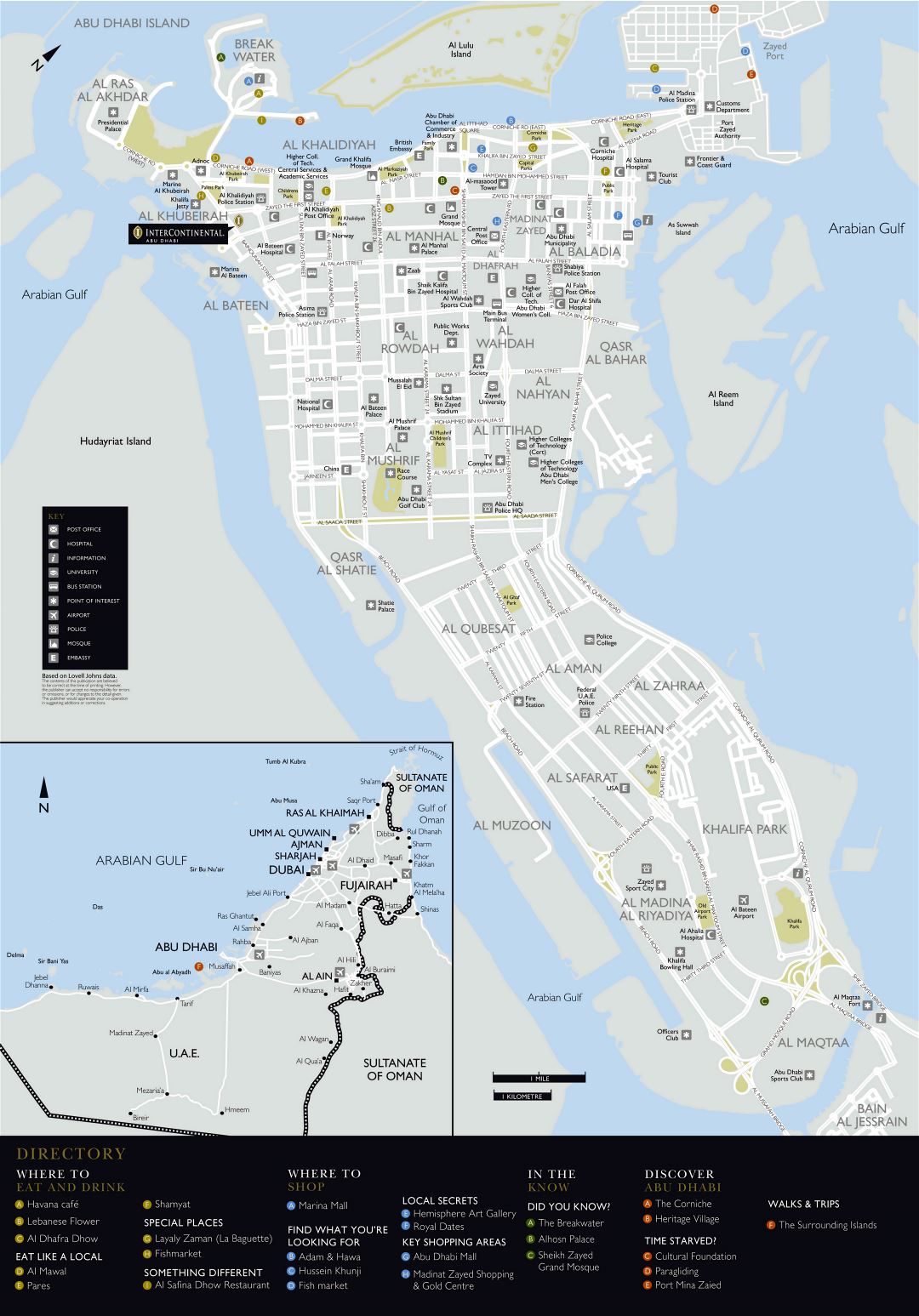 Large detailed road and tourist map of Abu Dhabi city