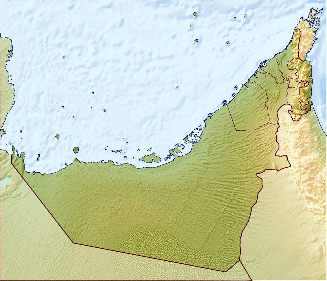 Detailed relief map of UAE