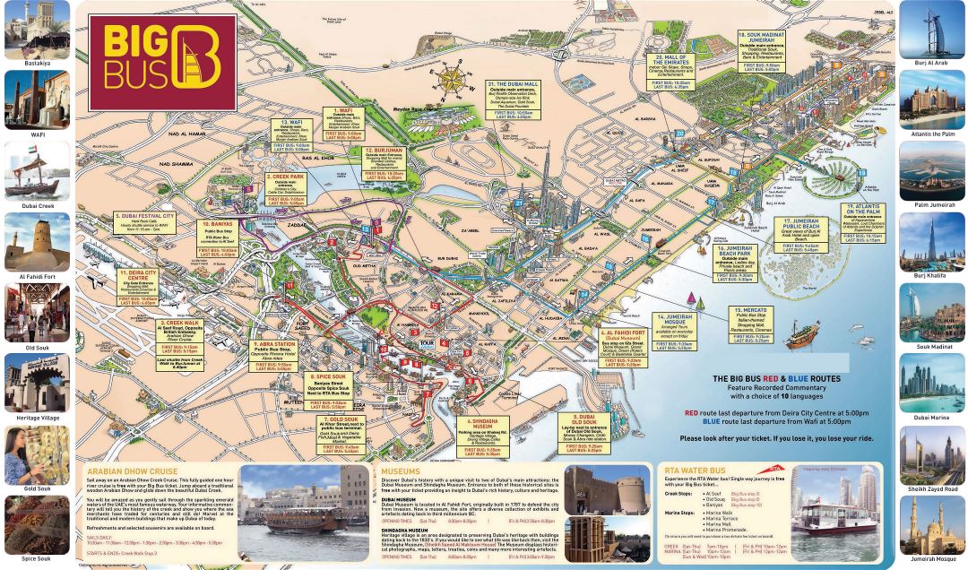 Large detailed tourist map of Dubai
