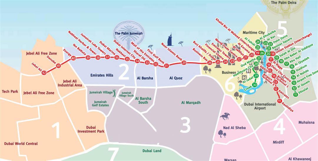 Large metro map of Dubai