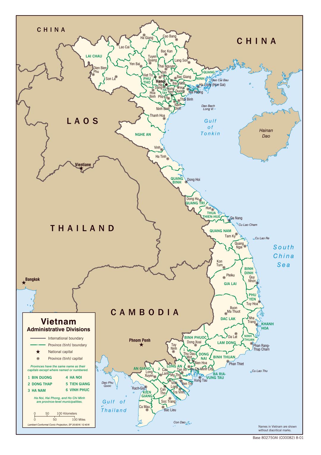 Large administrative divisions map of Vietnam - 2001