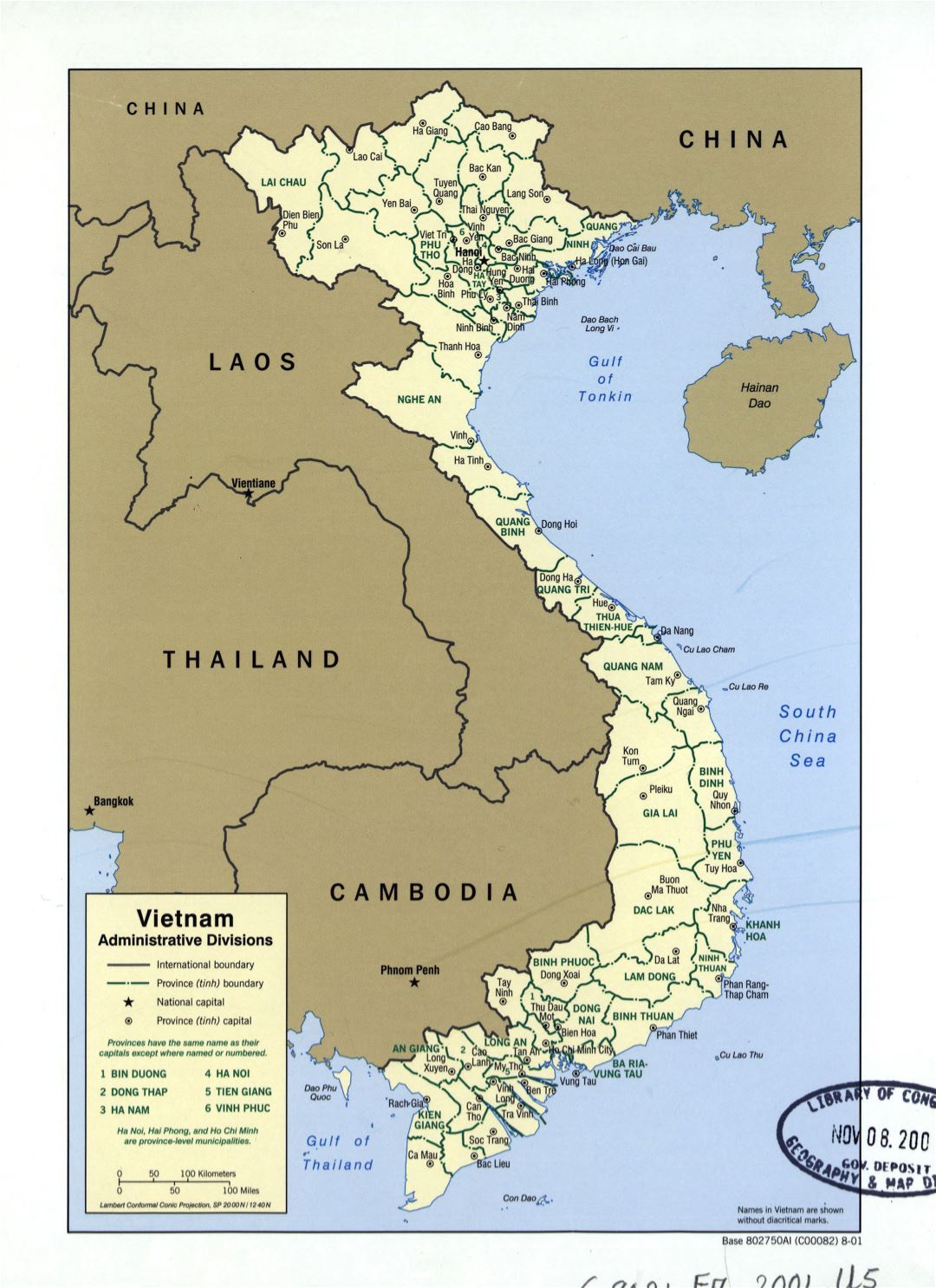 Large detailed administrative divisions map of Vietnam - 2001