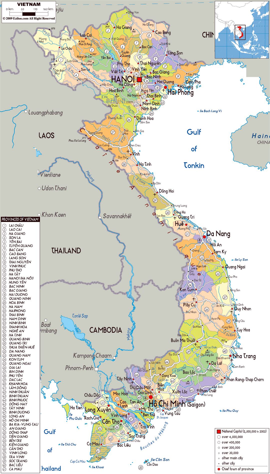 Large political and administrative map of Vietnam with all roads, cities and airports