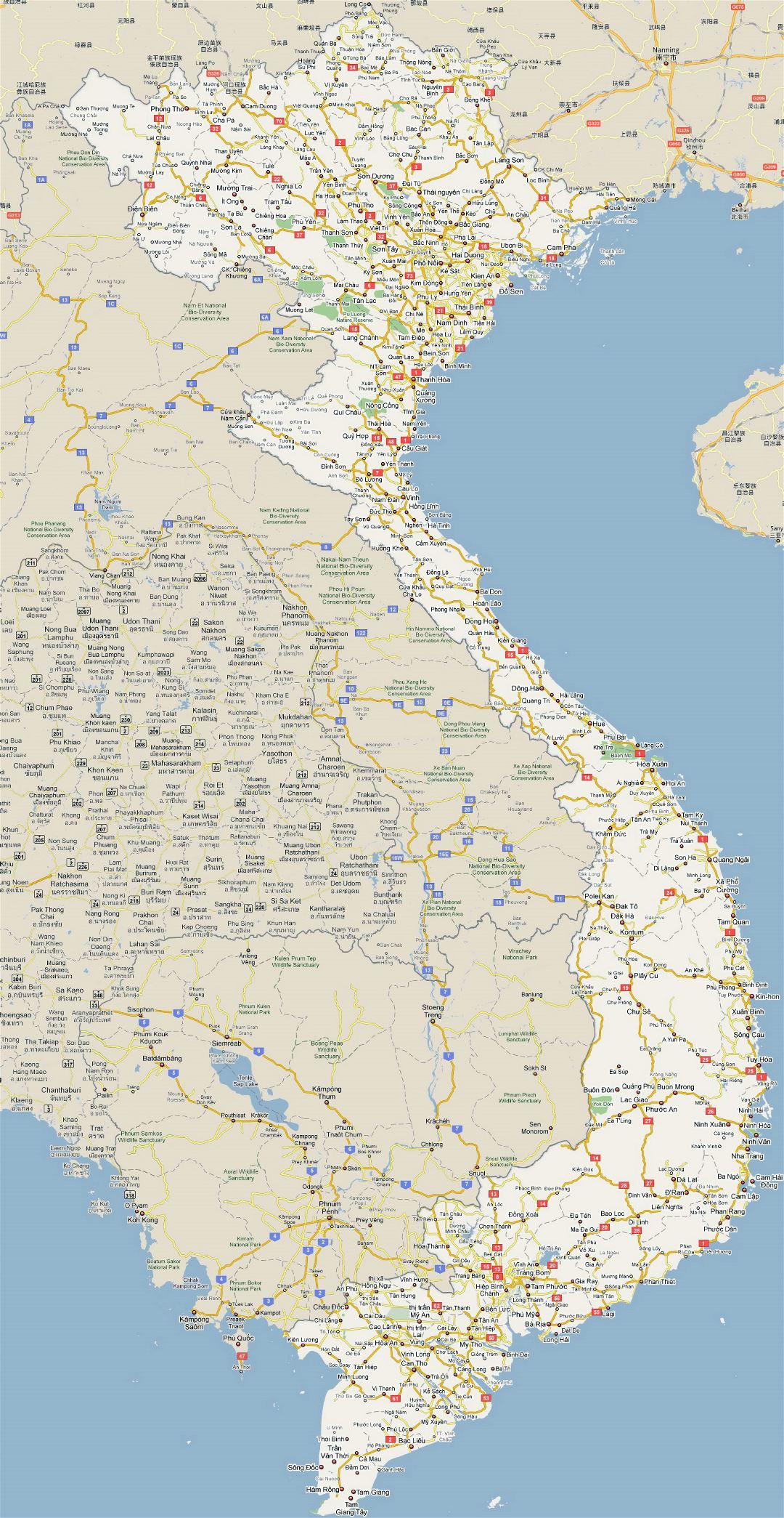 Large road map of Vietnam with all cities