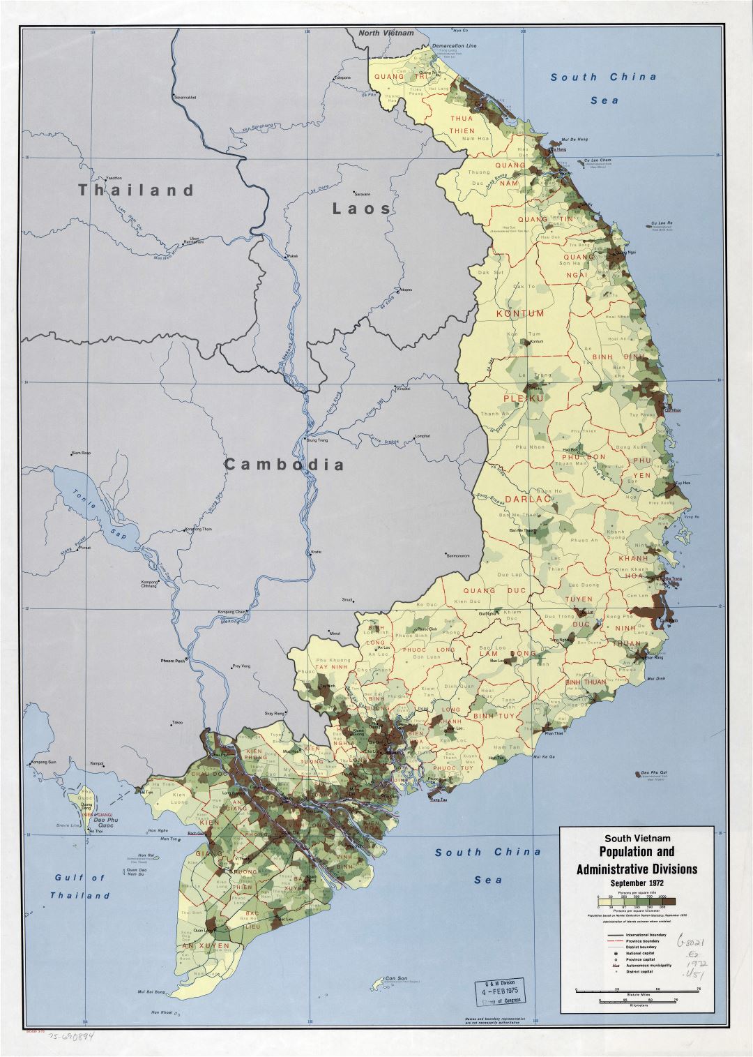 Large scale South Vietnam population and administrative divisions map - 1973
