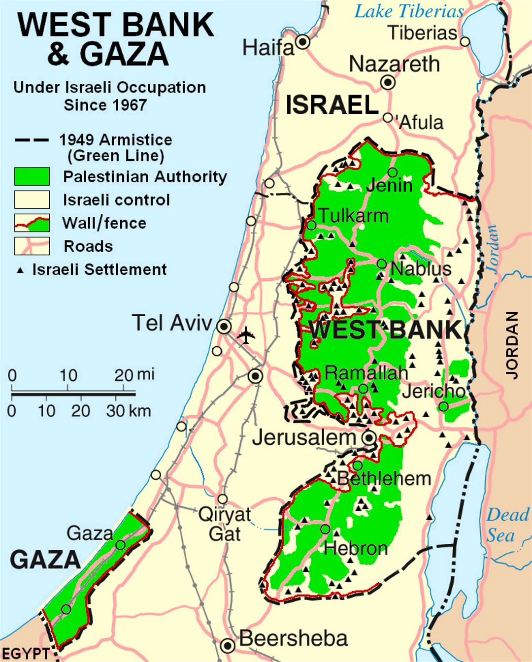 Map of West Bank and Gaza Strip