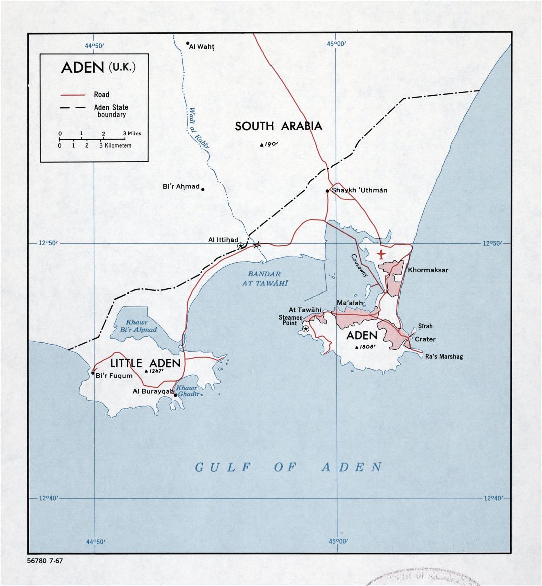 Large detailed map of Aden (U.K.) with roads - 1967