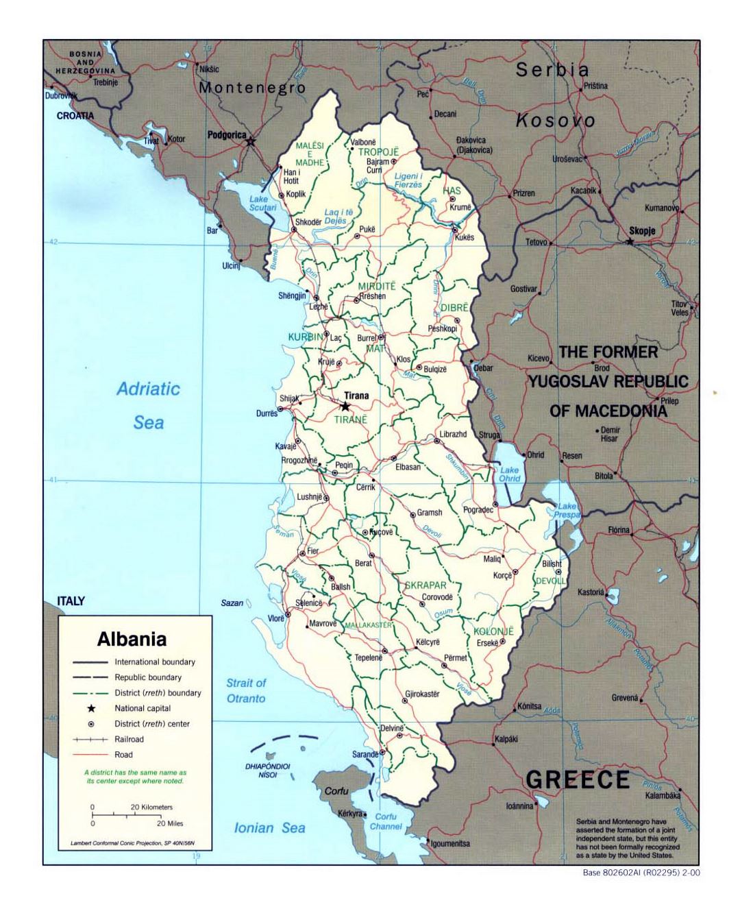 Detailed political and administrative map of Albania - 2000