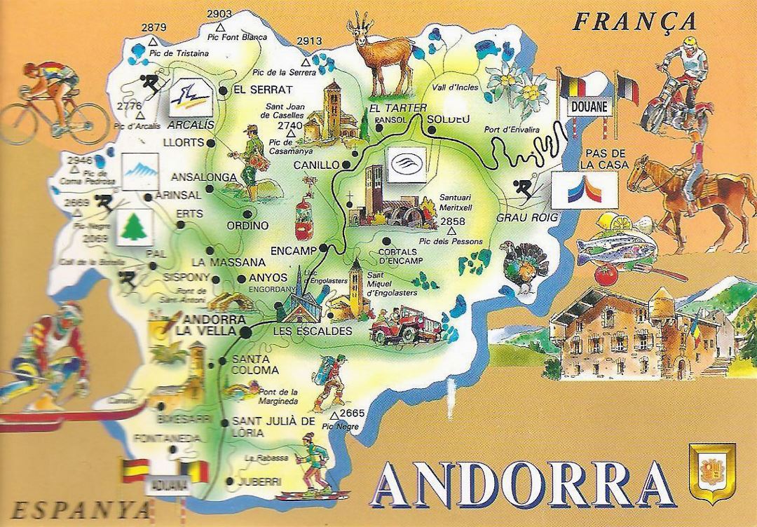 Detailed tourist illustrated map of Andorra