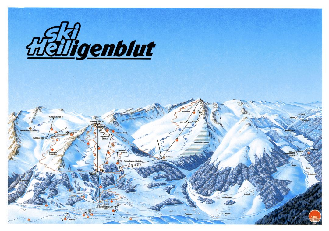 Large detailed piste map of Heiligenblut Ski Resort - 1993