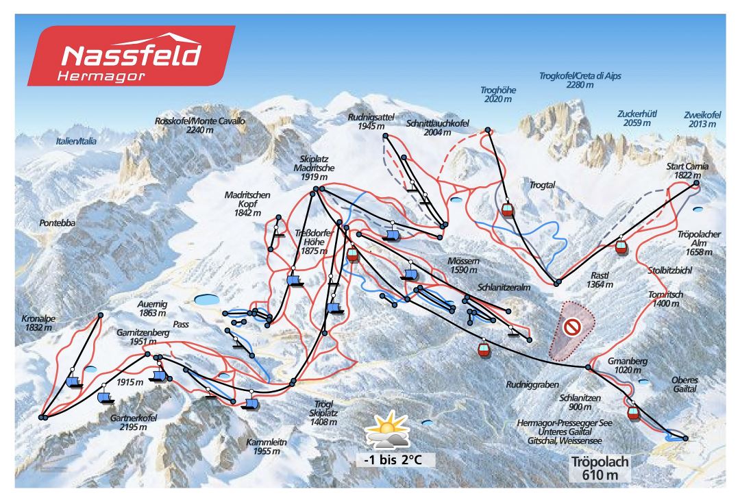Large piste map of Nassfeld - Hermagor Ski Resort - 2009