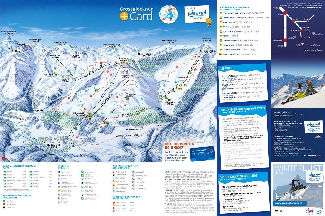 Large scale piste map of Grossglockner - Heiligenblut Ski Resort - 2016-2017