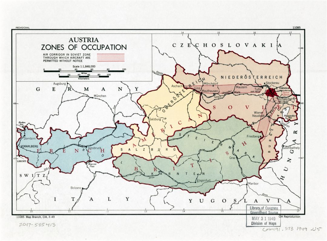 Large detailed zones of occupation map of Austria - 1949