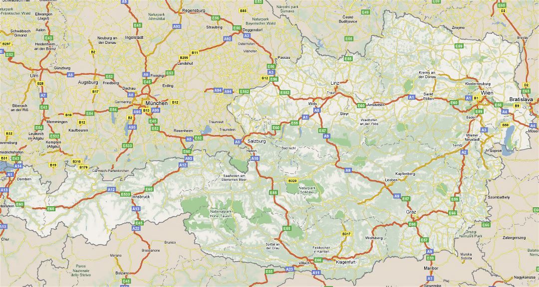 Large road map of Austria with all cities