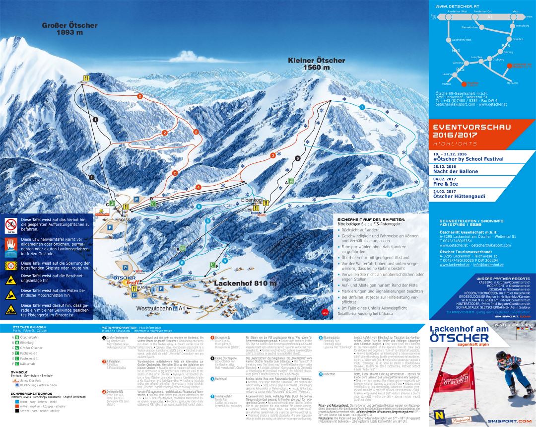Large detailed piste map of Otscher - Lackenhof Ski Resort - 2016