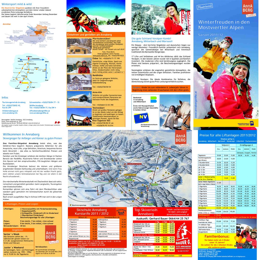 Large detailed tourist guide and piste map of Annaberg Ski Resort - 2011