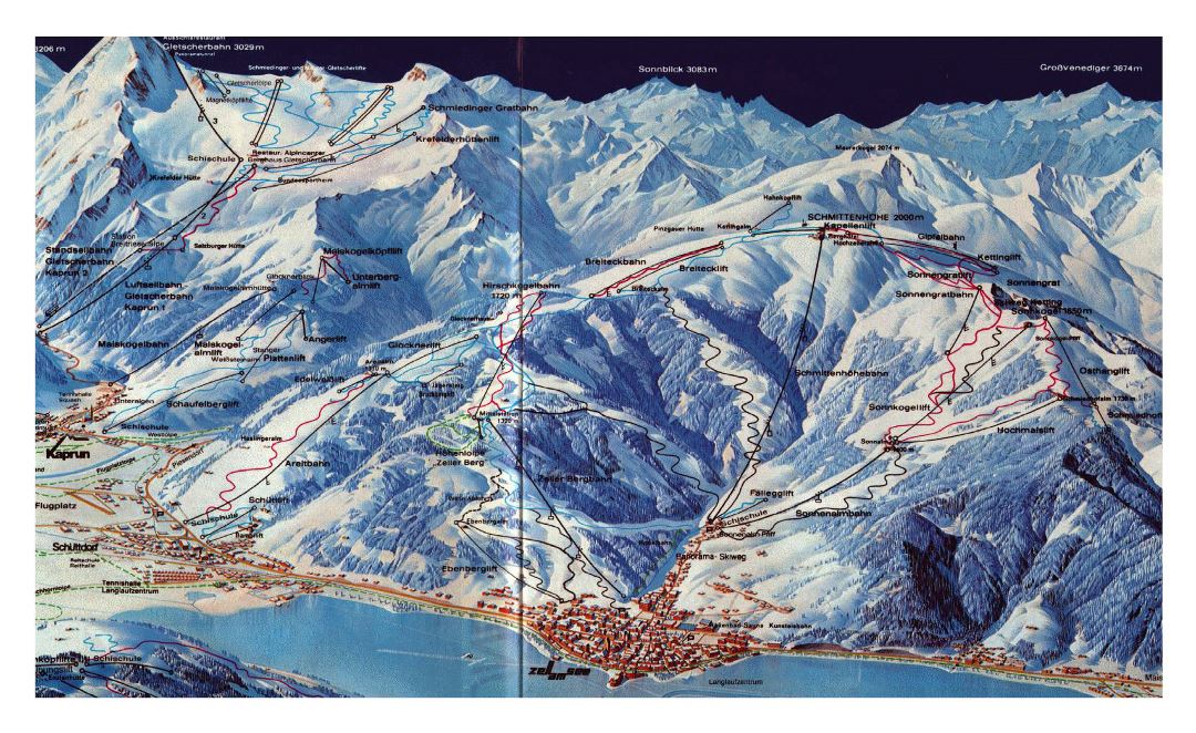 Detailed old piste map of Kaprun - Zell am See Ski Resorts - 1981
