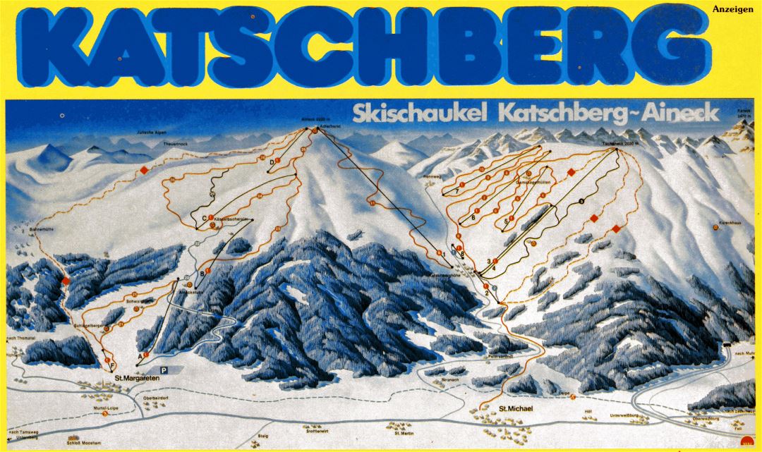 Detailed piste map of Katschberg Ski Resort - 1993