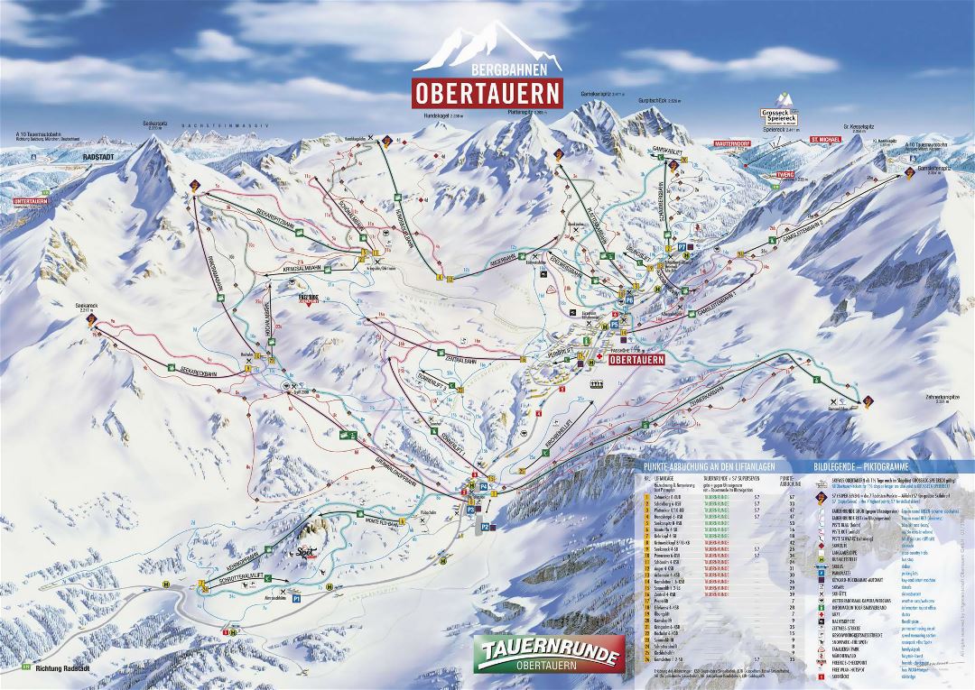 Detailed piste map of Obertauern Ski Resort - 2019