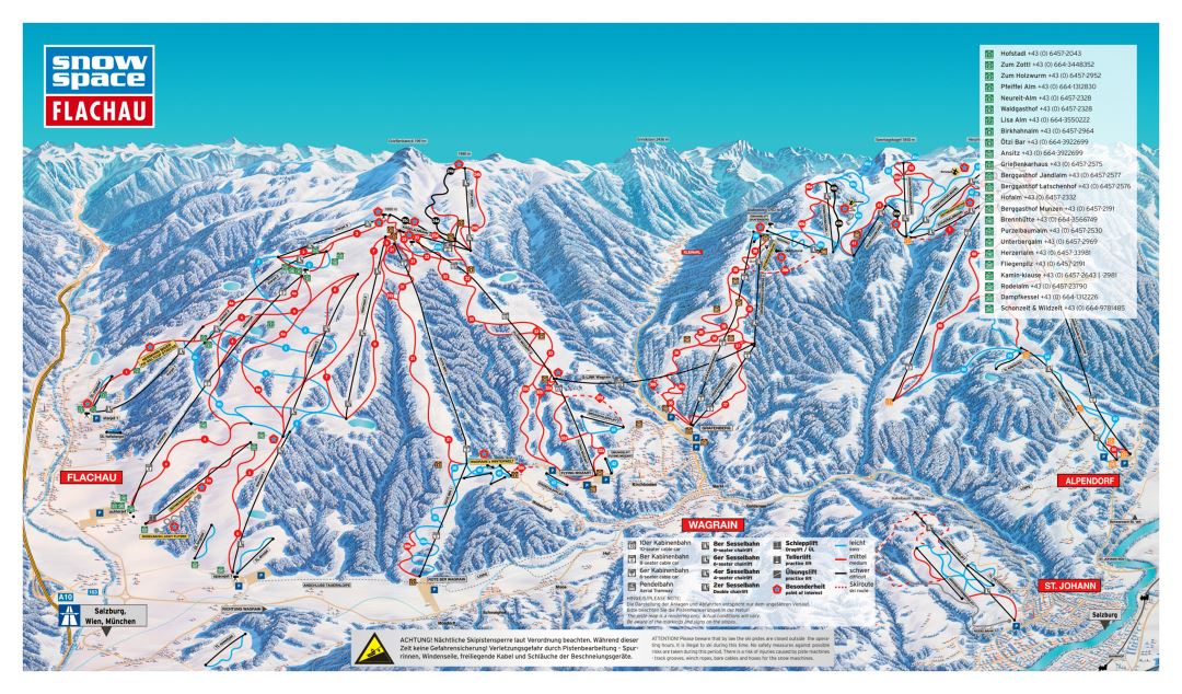 Large detailed piste map of Flachau, Salzburg Sportwelt Ski Resort - 2017