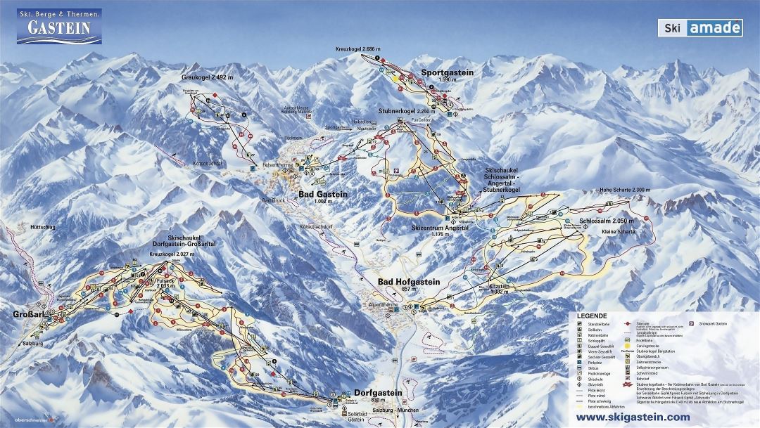 Large detailed piste map of Gastein Ski Resort - 2008