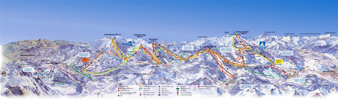 Large detailed piste map of HochKonig Ski Resort - 2017