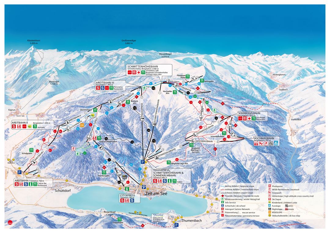 Large detailed piste map of Zell am See, Schmitten Ski Resort - 2015