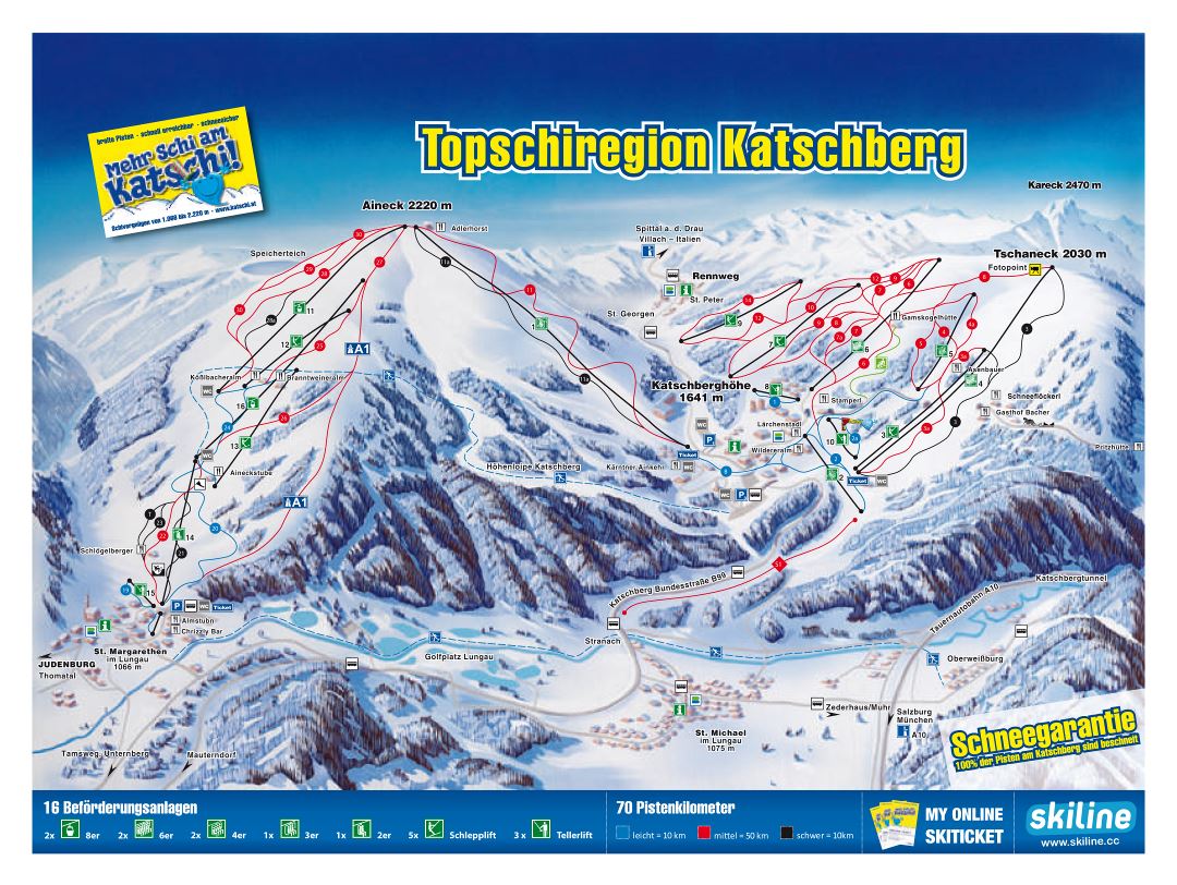 Large piste map of Katschberg Ski Resort - 2012