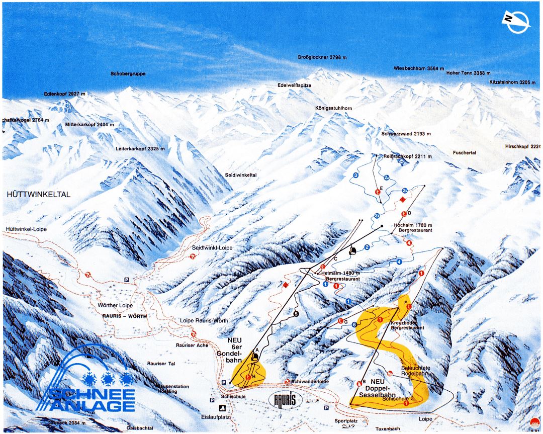 Large piste map of Rauris - 1998