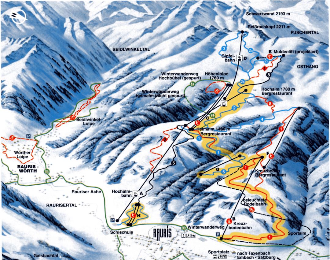 Large piste map of Rauris Ski Resort - 2002