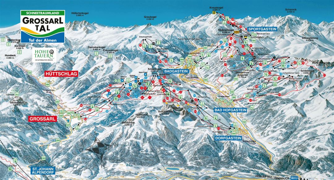 Large scale piste map of Grossarltal Ski Resort - 2016