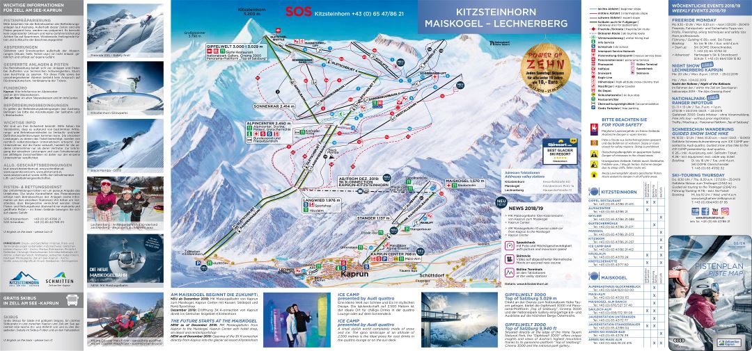 Large scale piste map of Kaprun, Kitzsteinhorn Ski Resort - 2018-2019