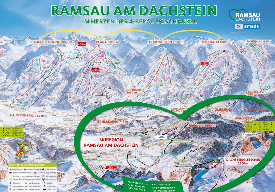 Large detailed piste map of Ramsau - Dachstein - 2019