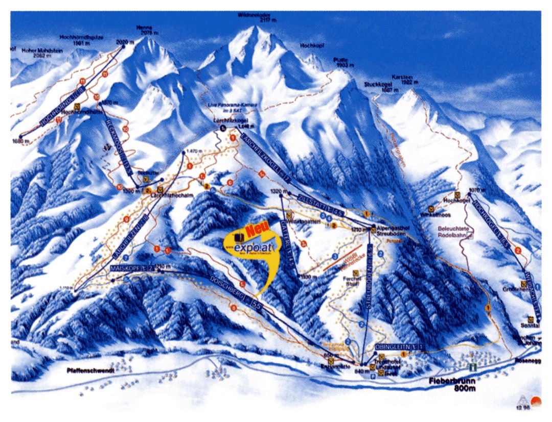 Detailed piste map of Fieberbrunn Ski Resort - 1996