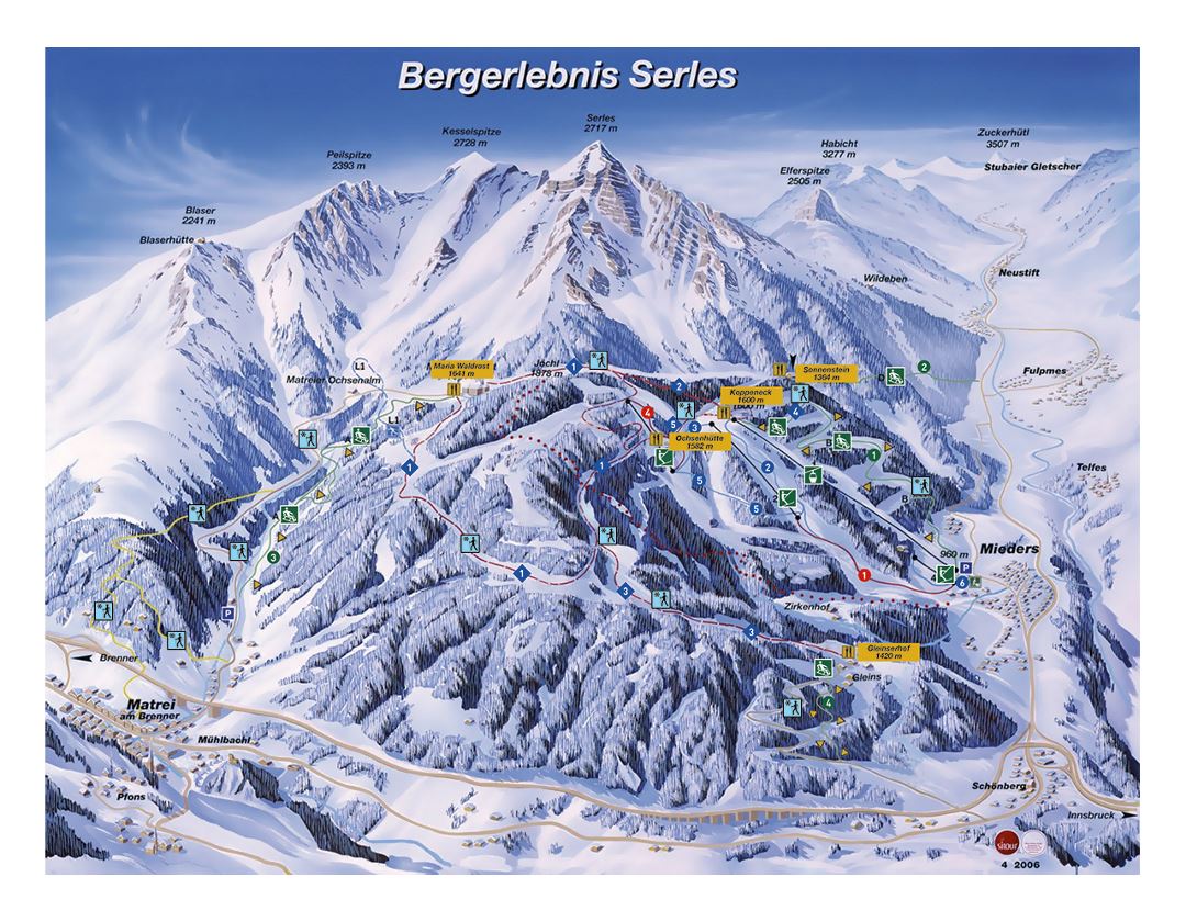 Detailed piste map of Matrei am Brenner, Mieders, Serles Ski Resort