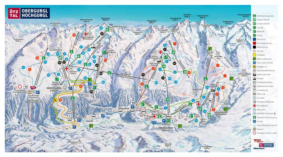 Detailed piste map of Obergurgl - Hochgurgl, Otztal Ski Resort - 2017
