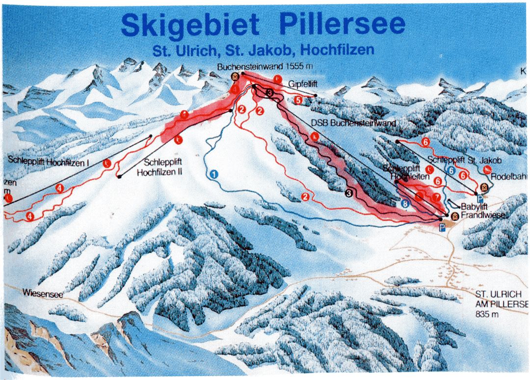 Detailed piste map of Pillersee Ski Resort - 1998