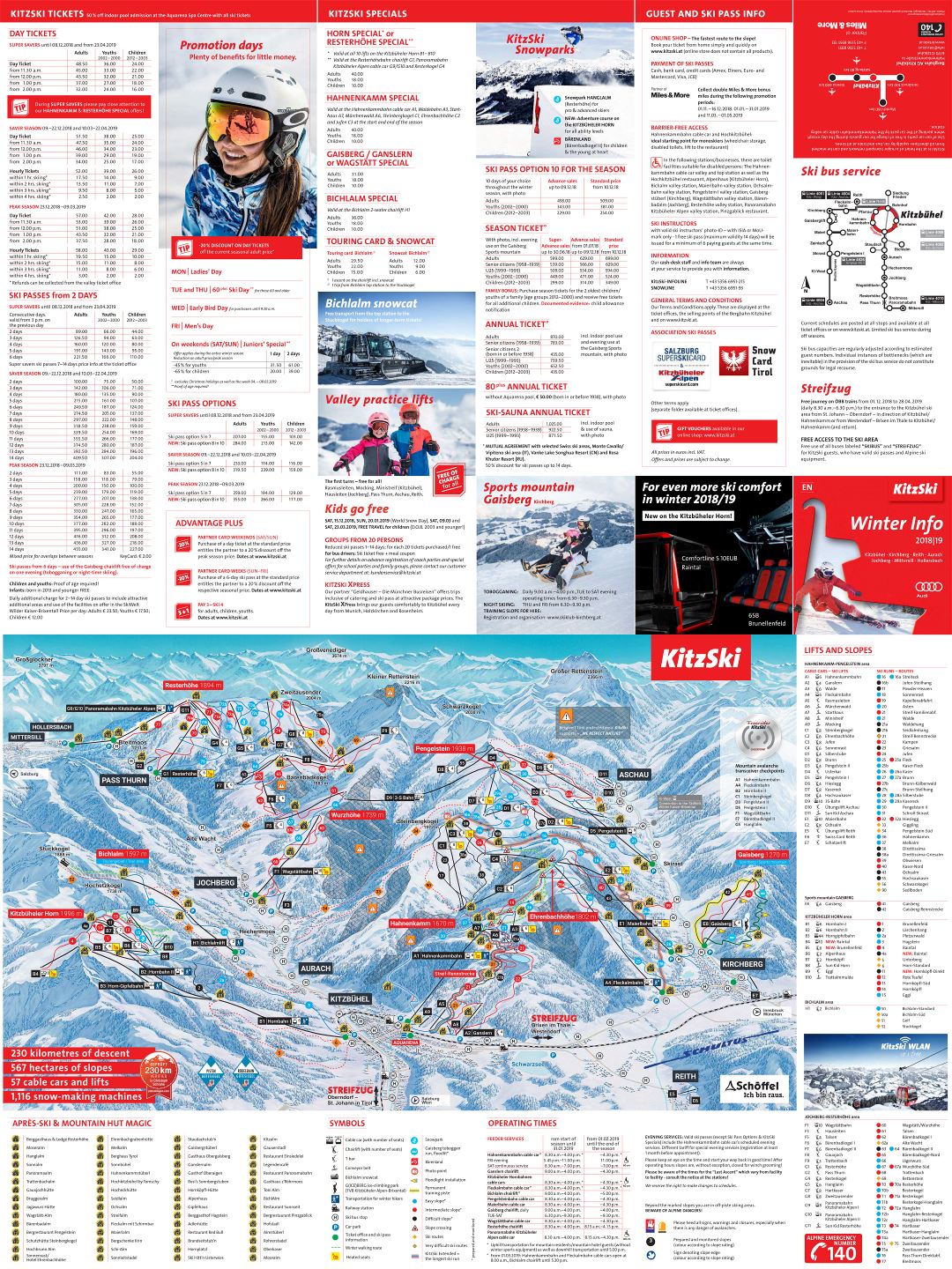 Large detailed guide and piste map of KitzSki Ski Resort - 2018-2019