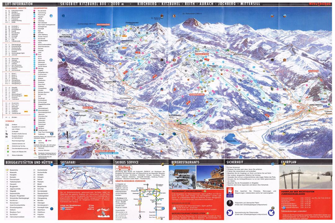 Large detailed piste map of Kitzbuhel Ski Area - 2003